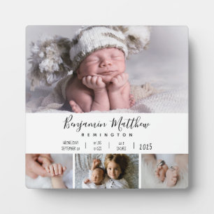 Baby Geburtsstatistik Vier Foto Collage Plakette Fotoplatte