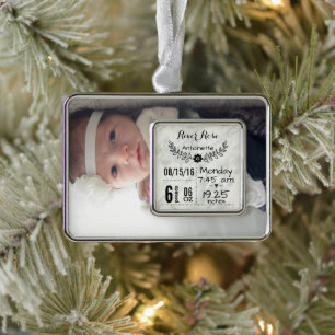 Baby-Geburtsstatistiken Geburtsurkunde Weihnachtsf Rahmen-Ornament Silber