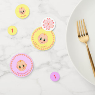 Baby-Geburtstag auf lila und gelb Konfetti