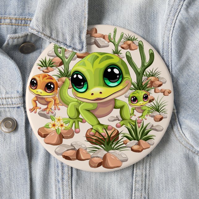 Baby Geckos Niedlich Cartoon Characters Button (Beispiel)