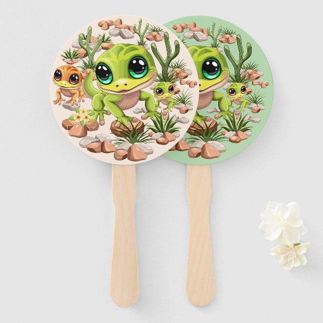 Baby Geckos Niedlich Cartoon Characters Fächer (Vorne und Hinten)