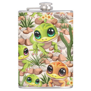 Baby Geckos Niedlich Cartoon Characters Flachmann
