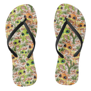 Baby Geckos Niedlich Cartoon Characters Flip Flops