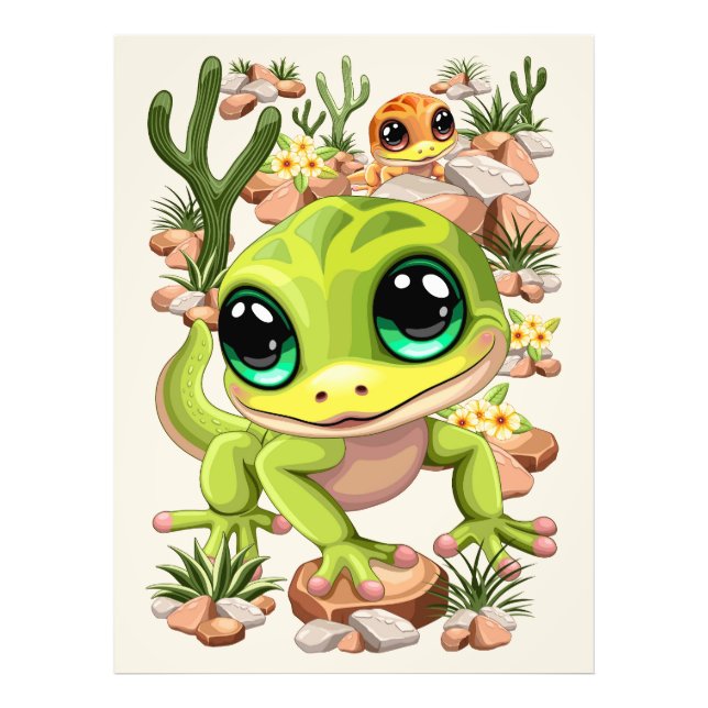 Baby Geckos Niedlich Cartoon Characters Fotodruck (Vorne)