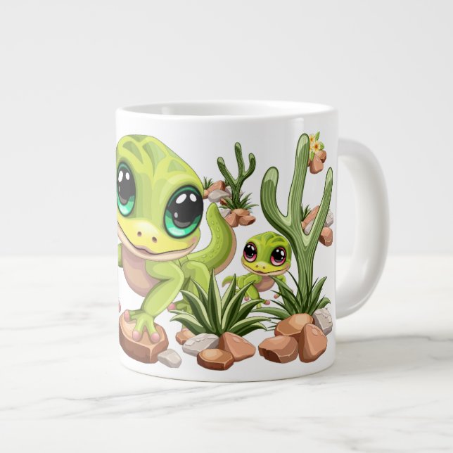 Baby Geckos Niedlich Cartoon Characters Jumbo-Tasse (Vorderseite Rechts)