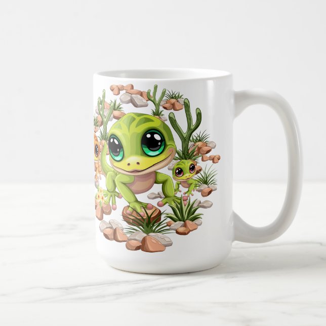 Baby Geckos Niedlich Cartoon Characters Kaffeetasse (Rechts)