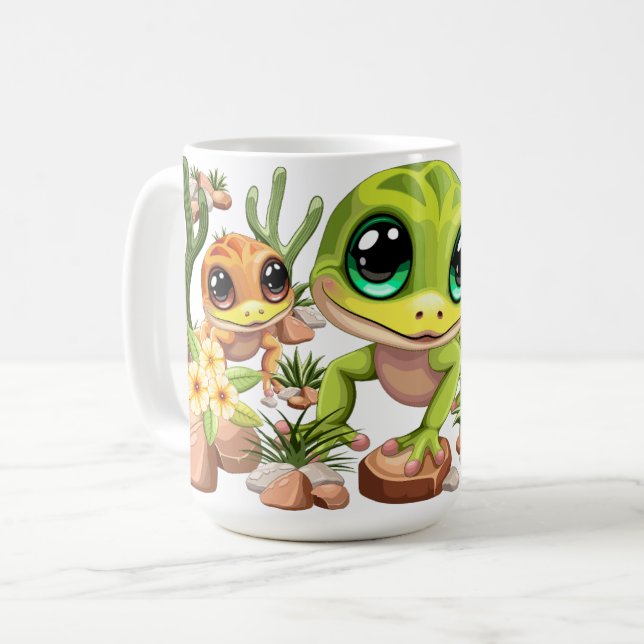 Baby Geckos Niedlich Cartoon Characters Kaffeetasse (Vorderseite Links)