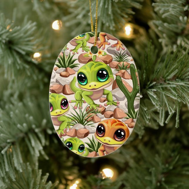 Baby Geckos Niedlich Cartoon Characters Keramik Ornament (Baum)