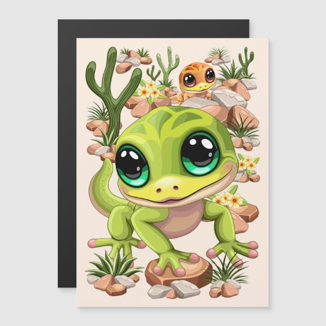Baby Geckos Niedlich Cartoon Characters Magnetkarte (Vorne/Hinten)