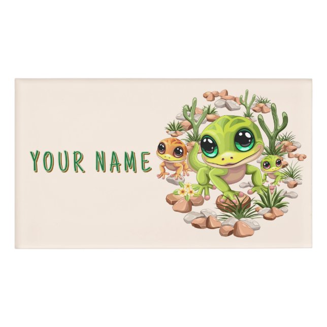 Baby Geckos Niedlich Cartoon Characters Namenschild (Vorderseite)