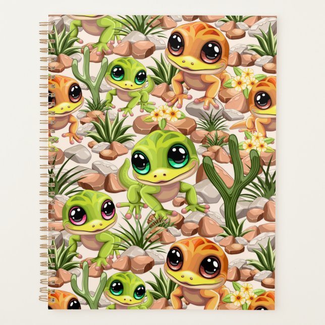 Baby Geckos Niedlich Cartoon Characters Planer (Vorderseite)
