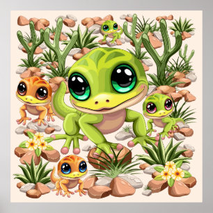 Baby Geckos Niedlich Cartoon Characters Poster