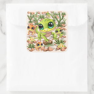 Baby Geckos Niedlich Cartoon Characters Quadratischer Aufkleber
