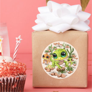 Baby Geckos Niedlich Cartoon Characters Runder Aufkleber