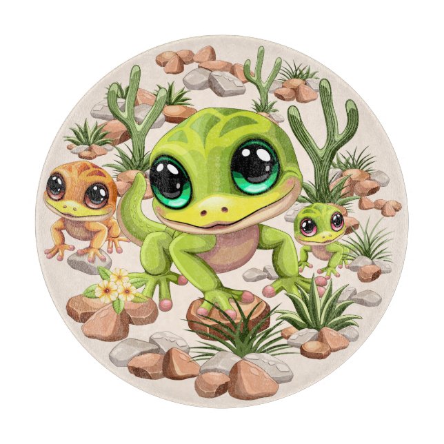 Baby Geckos Niedlich Cartoon Characters Schneidebrett (Vorderseite)