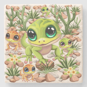 Baby Geckos Niedlich Cartoon Characters Steinuntersetzer