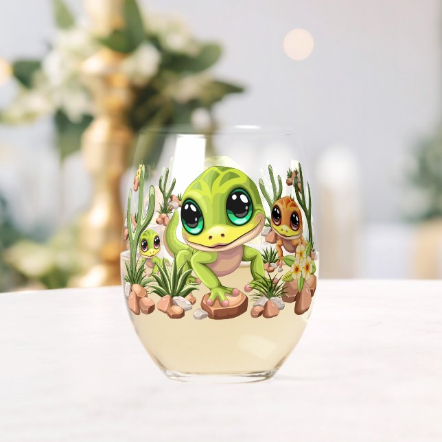Baby Geckos Niedlich Cartoon Characters Weinglas Ohne Stiel (Insitu (Hochzeit))