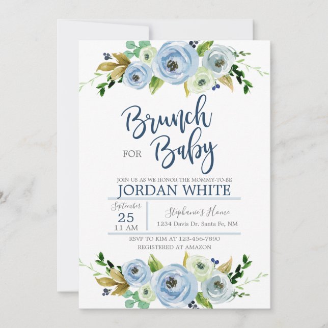 Baby gehe ich invitation zu shower, blue blumen einladung (Vorderseite)