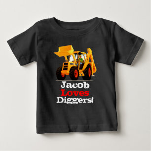 Baby-gelber BaggerName-LKW Baby T-shirt