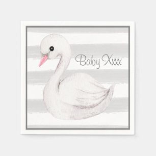 Baby Gender Neutral Swan Gray Script Baby Shower Serviette