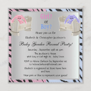 Baby Gender Reveal Animal Print, Bunnies & Cribs Einladung