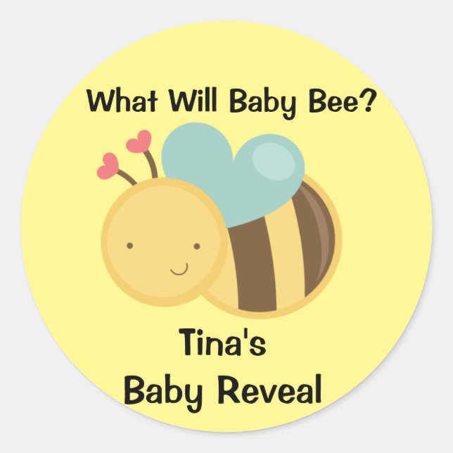Baby Gender Reveal Bee Theme Runder Aufkleber (Vorderseite)