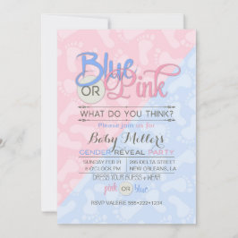 Baby Gender Reveal Party Pink Blue Footprint Einladung