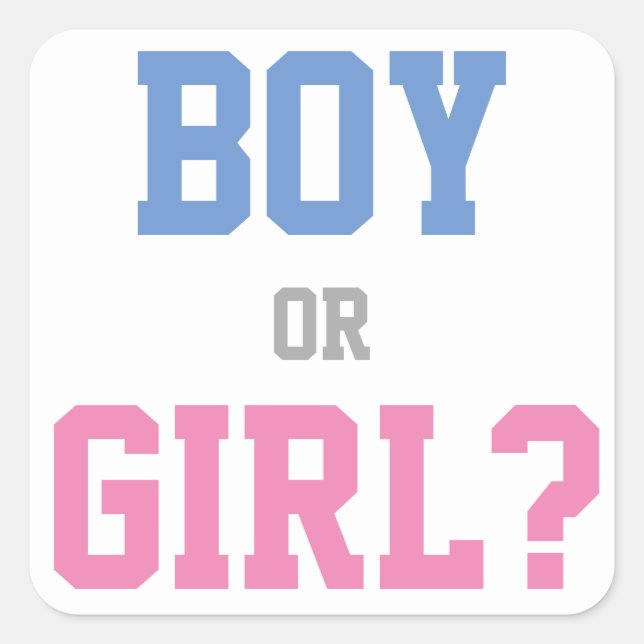 Baby Gender Reveal Party Sticker, Junge oder Mädch Quadratischer Aufkleber (Vorderseite)