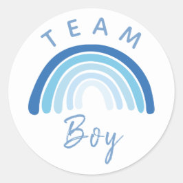 Baby Gender Reveal Party Team Blue Boy Rainbow Runder Aufkleber