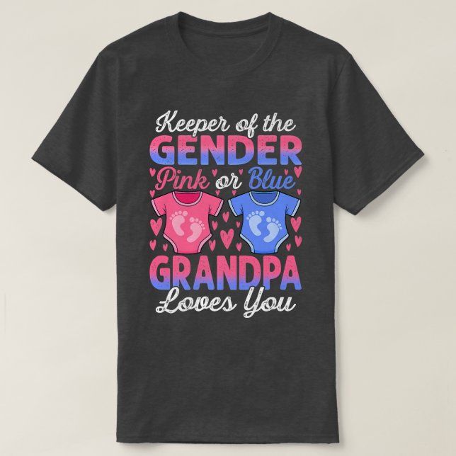 Baby Gender Reveal Shower Pink Or Blue Grandpa Lov T-Shirt (Design vorne)