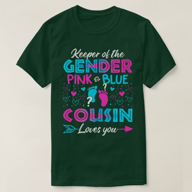 Baby Gender zeigt Dusche Rosa oder Blauer Cousin L T-Shirt (Design vorne)