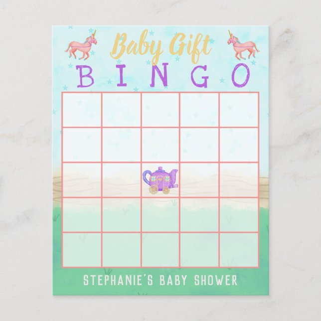 Baby Geschenk Bingo Niedlich Einhorn Tee Party Dus Flyer (Vorne)