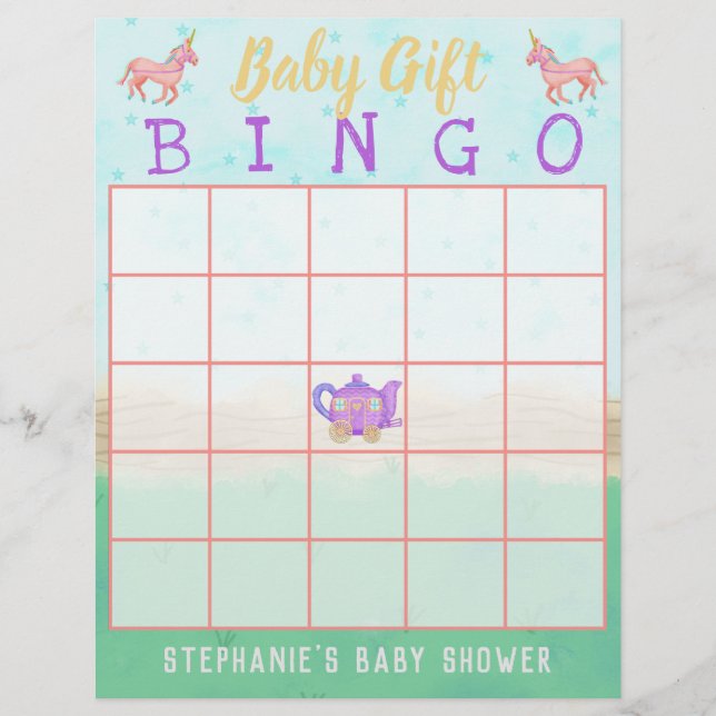 Baby Geschenk Bingo Niedlich Einhorn Tee Party Dus Flyer (Vorne)