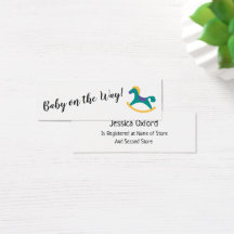 Baby Geschenkkartei mit Rocking Horst Handout Card