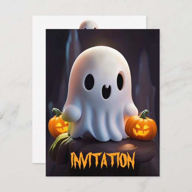 Baby Ghost Creepy Niedlich Halloween Charakter Einladung (Vorne/Hinten)