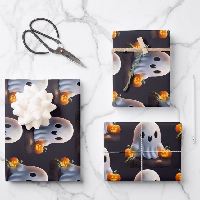 Baby Ghost Creepy Niedlich Halloween Charakter Geschenkpapier Set (Vorderseite)