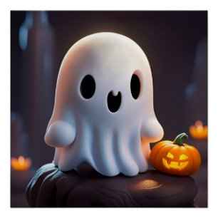 Baby Ghost Creepy Niedlich Halloween Charakter Poster