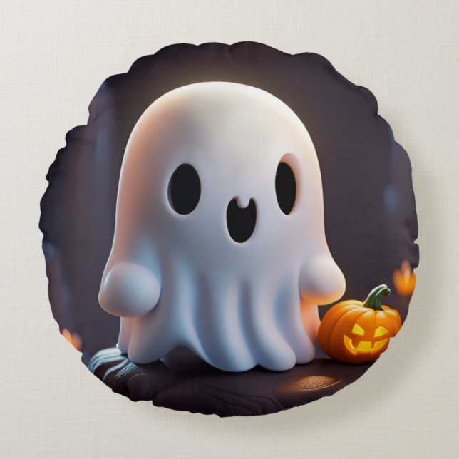 Baby Ghost Creepy Niedlich Halloween Charakter Rundes Kissen (Vorderseite)