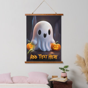 Baby Ghost Creepy Niedlich Halloween Charakter Wandteppich Mit Holzrahmen
