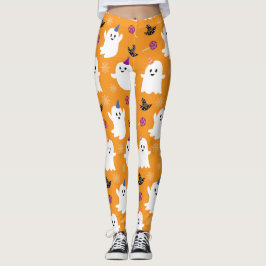 Baby Ghost Pattern Orange Halloween-Party Leggings