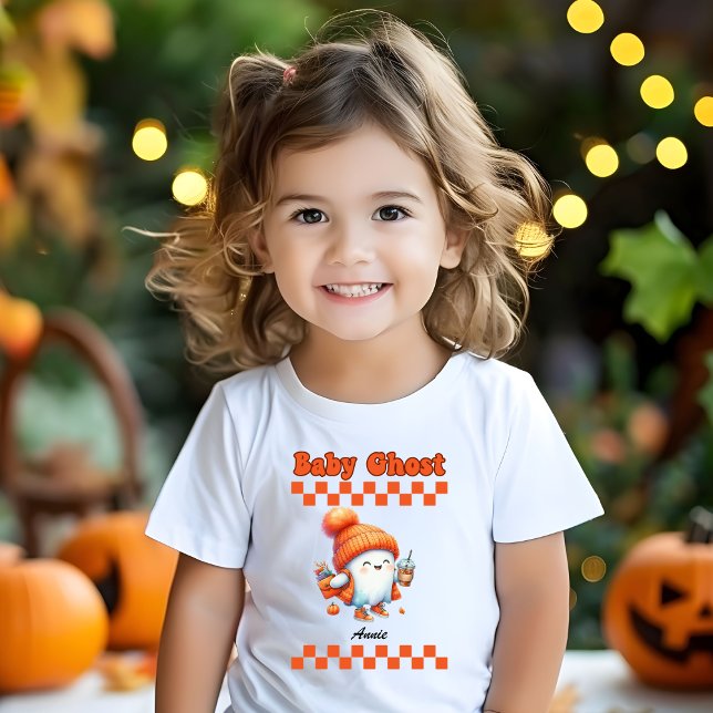 Baby Ghost Personalisiert Name Halloween Geschenkd Baby T-shirt (Von Creator hochgeladen)