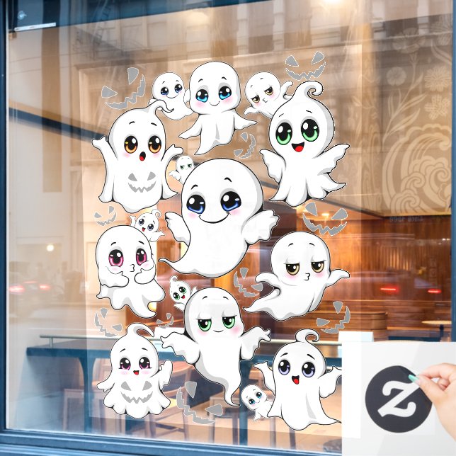 Baby Ghosts Spookoky Niedliche Halloween-Stimmung Fensteraufkleber (Café-Fenster)