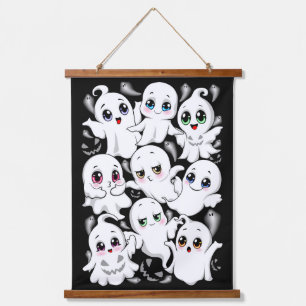 Baby Ghosts Spookoky Niedliche Halloween-Stimmung Wandteppich Mit Holzrahmen