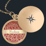 Baby Gift Annaprashan Medaillon<br><div class="desc">Adorable goldblühende Rahmen in Kombination mit rotem Hintergrund. Einzigartige, elegante, vergoldete Halskette mit individuelle Name des Babys - das ideale Geschenk für Annaprashan erste Reiszeremonie.</div>