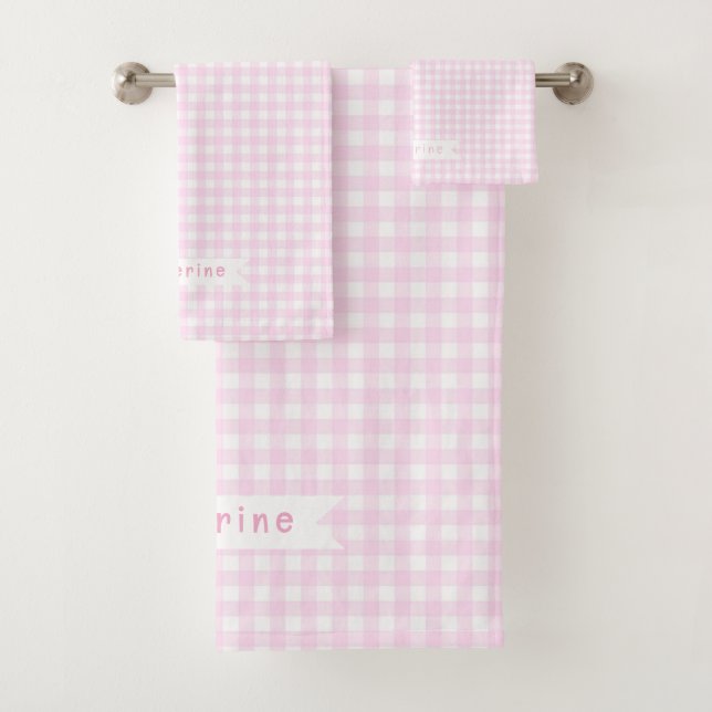 Baby Gingham Pastel Pink Badhandtuch Set (Insitu)