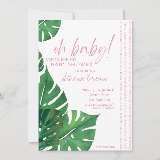 Baby Gir, Script Quote Tropical Floral Baby Shower Einladung (Vorderseite)