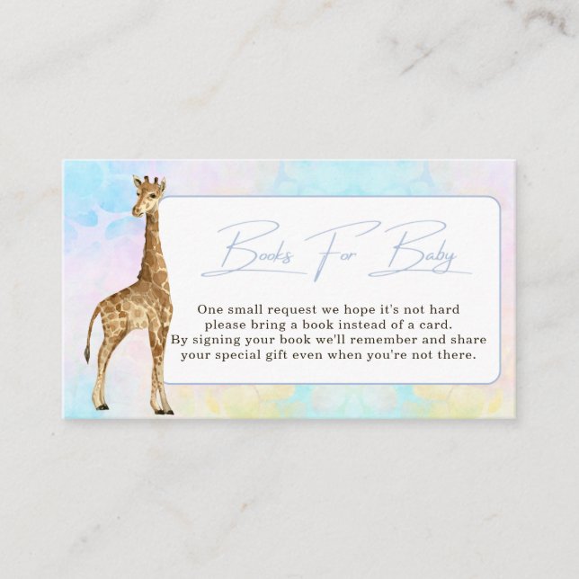 Baby Giraffe Baby Shower Book Request Blue Begleitkarte (Vorderseite)