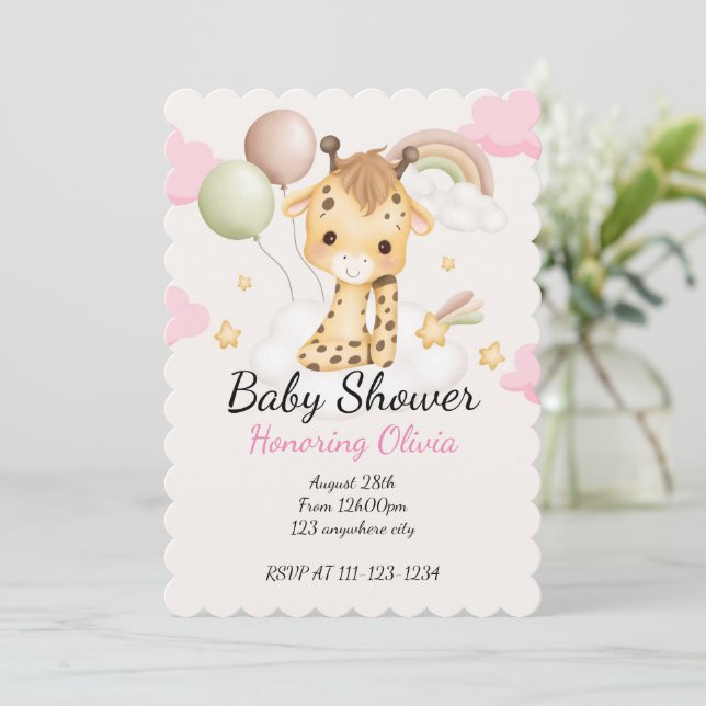 BABY GIRAFFE BABY SHOWER EINLADUNG (Stehend Vorderseite)