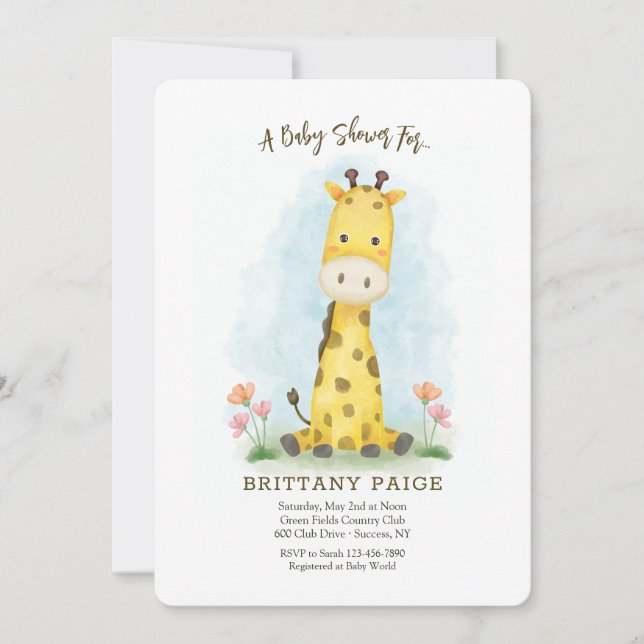 Baby Giraffe Baby Shower Einladung (Vorderseite)