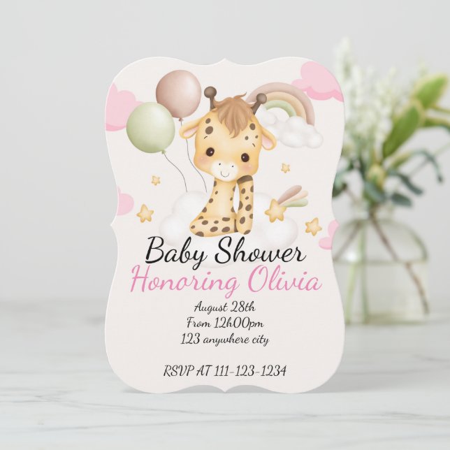 BABY GIRAFFE BABY SHOWER EINLADUNG (Stehend Vorderseite)
